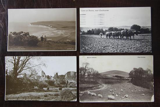 A collection of seven albums of Edwardian and later postcards,
